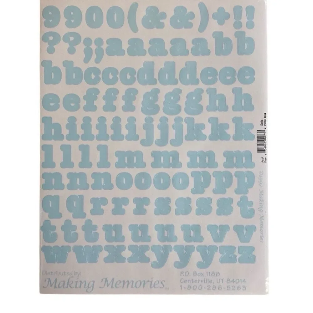 VTG 1997 Making Memories Stickers Letters Numbers Symbols 8 Sheets Pastel Blue